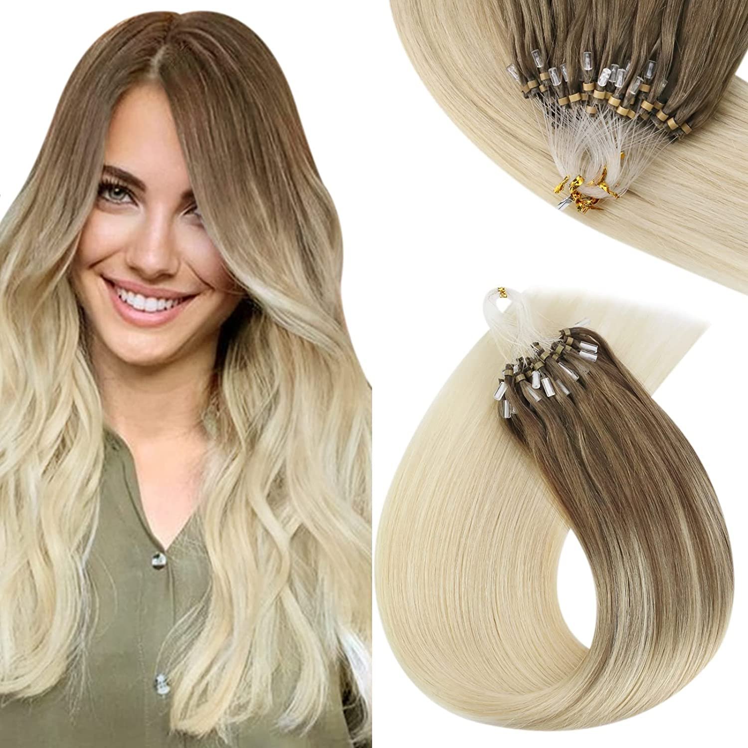 Double drawn virgin russian human remy straight loop hair extension micro ring hair Micro Loop Ring Human Hair Extensions