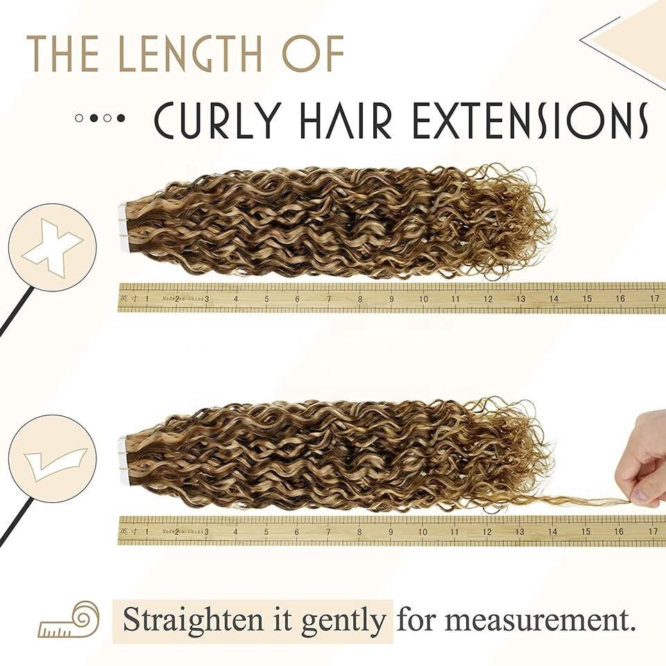 Raw Cambodian curly Tape In 100 Human Hair Extensions Blonde Hair Tape In Extensions Dark Brown Highlight Honey Blonde Color