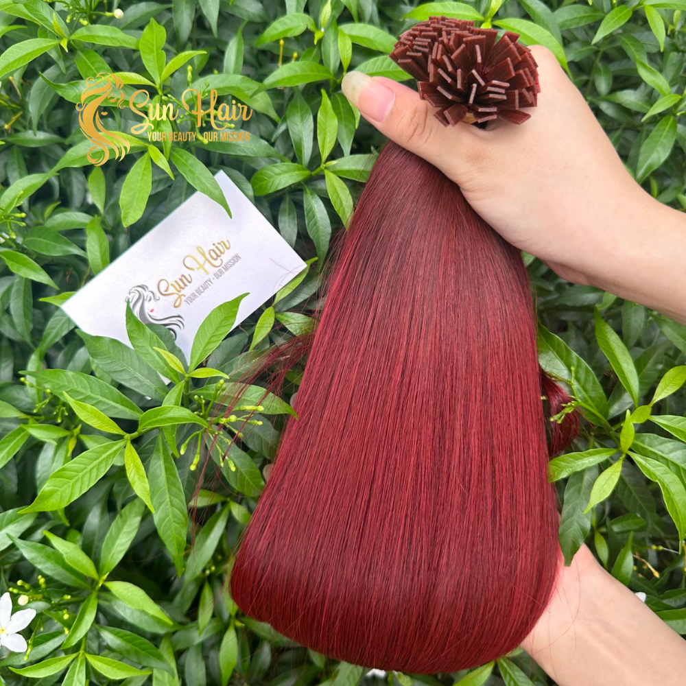 Wholesale Hot Trending Flat-Tip #Red Vigin Unprocessed Cutilcle Aligned Keratin Hair 100% Human Hair Extensions