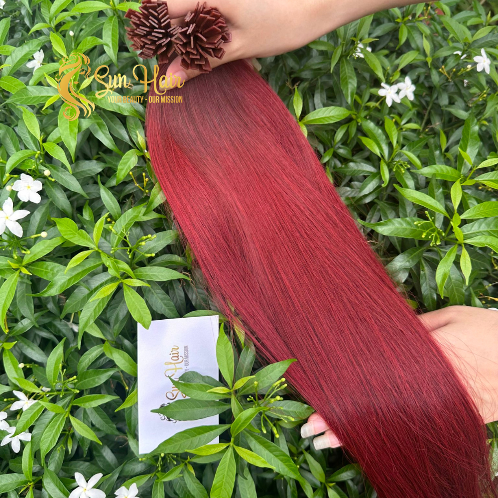 Wholesale Hot Trending Flat-Tip #Red Vigin Unprocessed Cutilcle Aligned Keratin Hair 100% Human Hair Extensions