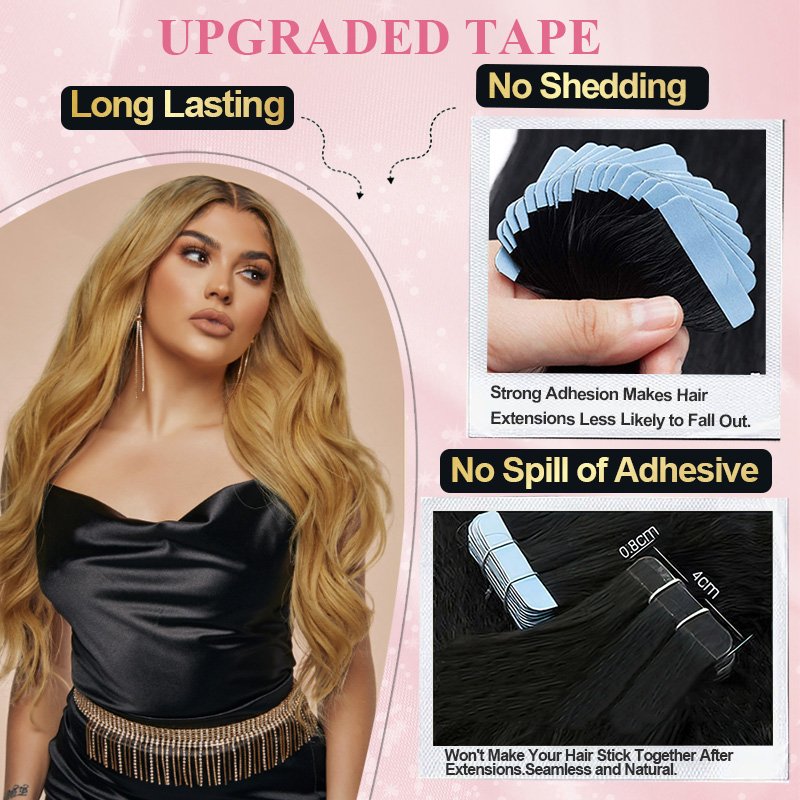 RXHAIR Straight Color Seamless Cuticle Aligned Invisible Tape In Russian Human Hair Extensions Double Drawn
