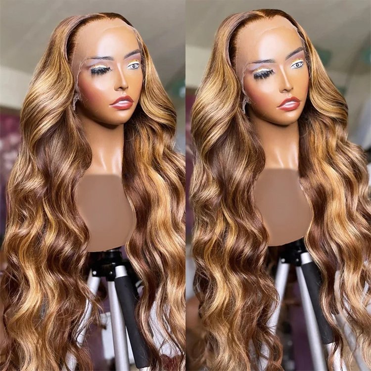 Cuticle Aligned Raw Wig Piano Color Highlight Raw Hair Wigs 13x4 Transparent Lace Frontal Honey Blonde Body Wave Lace Front Wig