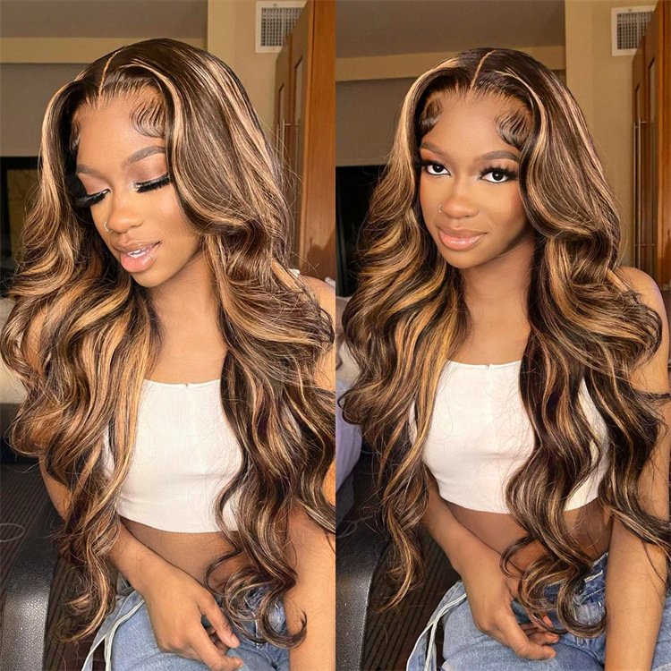 Cuticle Aligned Raw Wig Piano Color Highlight Raw Hair Wigs 13x4 Transparent Lace Frontal Honey Blonde Body Wave Lace Front Wig