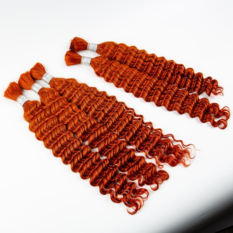 Ginger Hair Bulk Deep Wave 350 No Weft Virgin Hair Extension For Boho Braids Braiding Natural Hair Extension