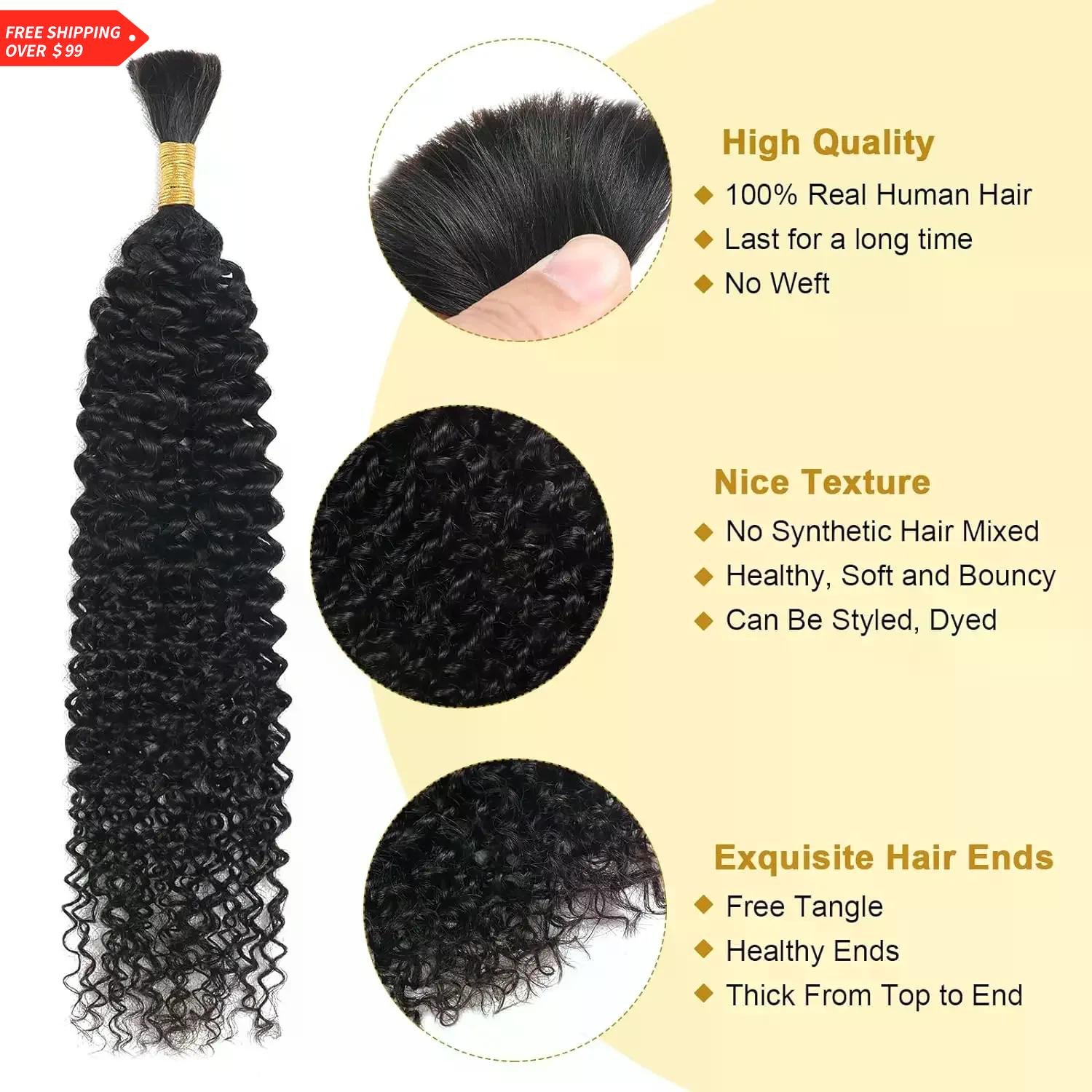 Curly Braiding Hair Human Hair Bulk Wet and Wavy Braiding Bundles