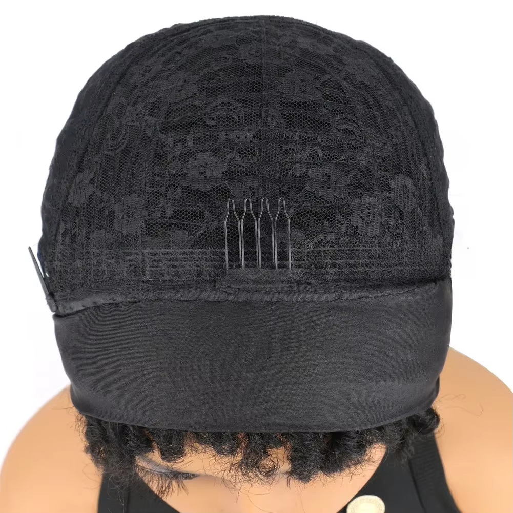 African Women's Synthetic Wig with Dreadlocks Curly and Fluffy Short Curly Hair Explosive Head Ice Silk Hair and Headband