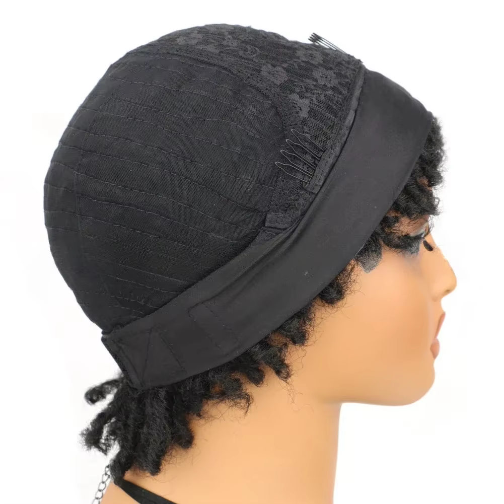 African Women's Synthetic Wig with Dreadlocks Curly and Fluffy Short Curly Hair Explosive Head Ice Silk Hair and Headband