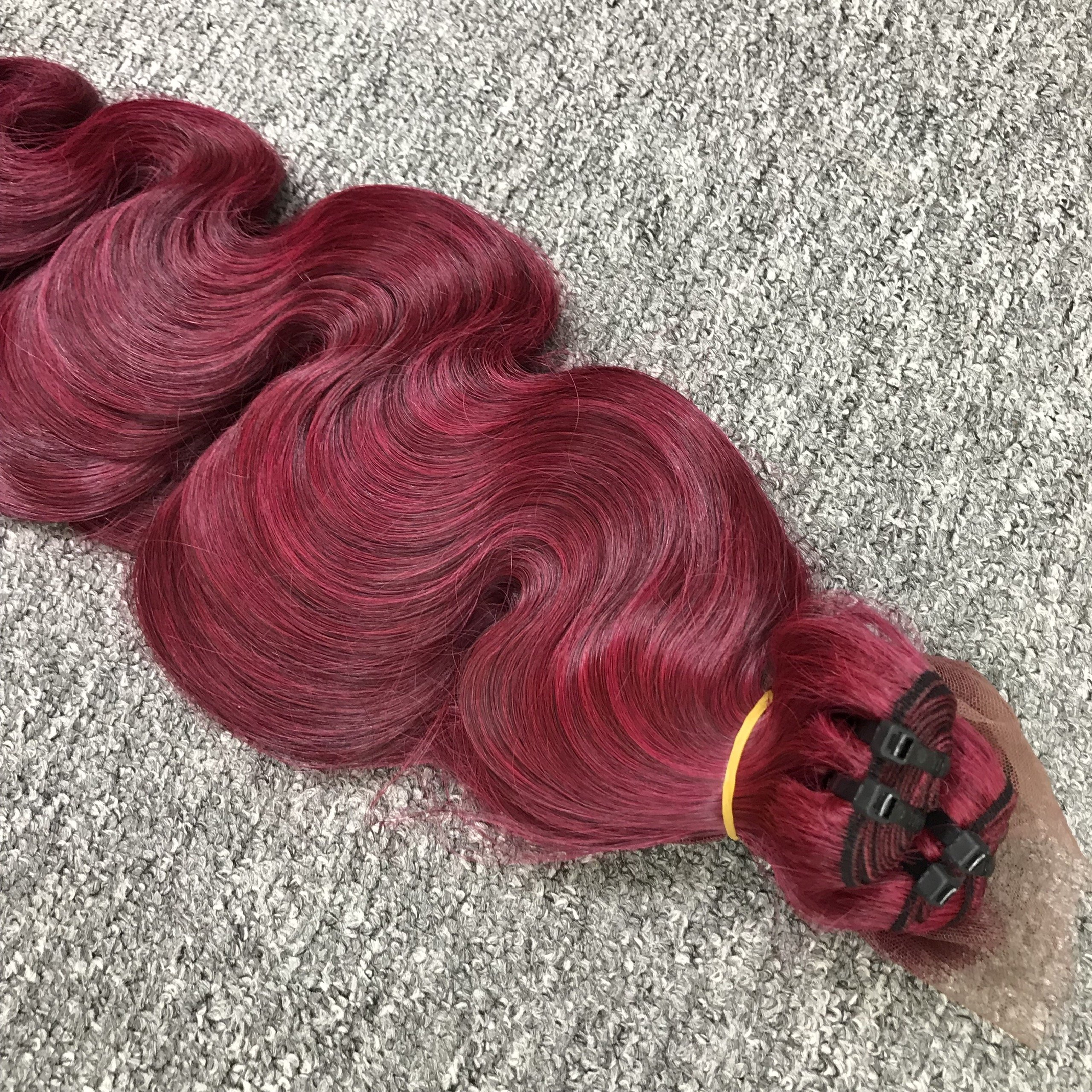 Body Wave Hair Hot Item Color Wine Red High Quality Curly Wavy Straight Hair 100% Natural Human Hair Extensions