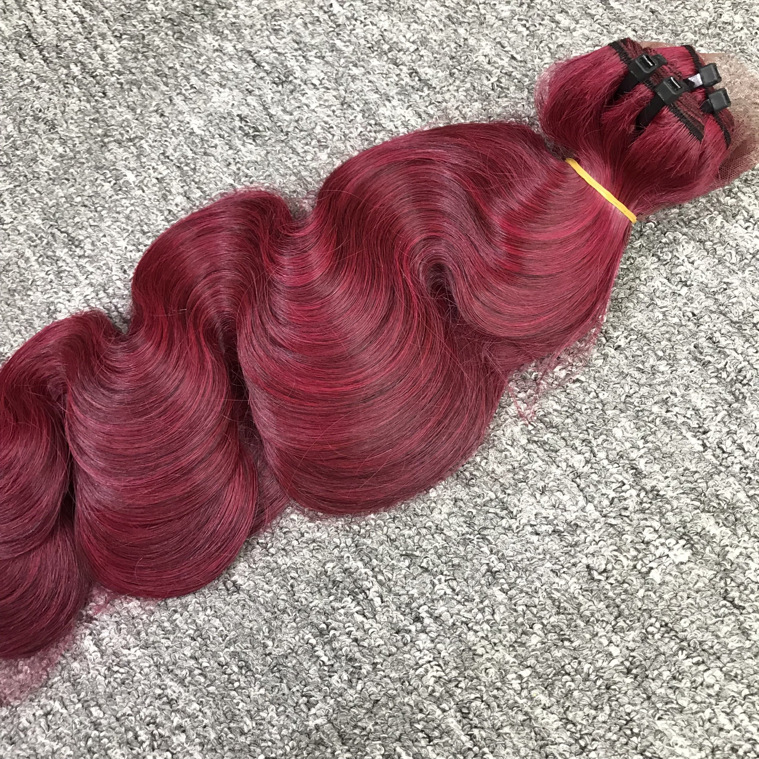 Body Wave Hair Hot Item Color Wine Red High Quality Curly Wavy Straight Hair 100% Natural Human Hair Extensions