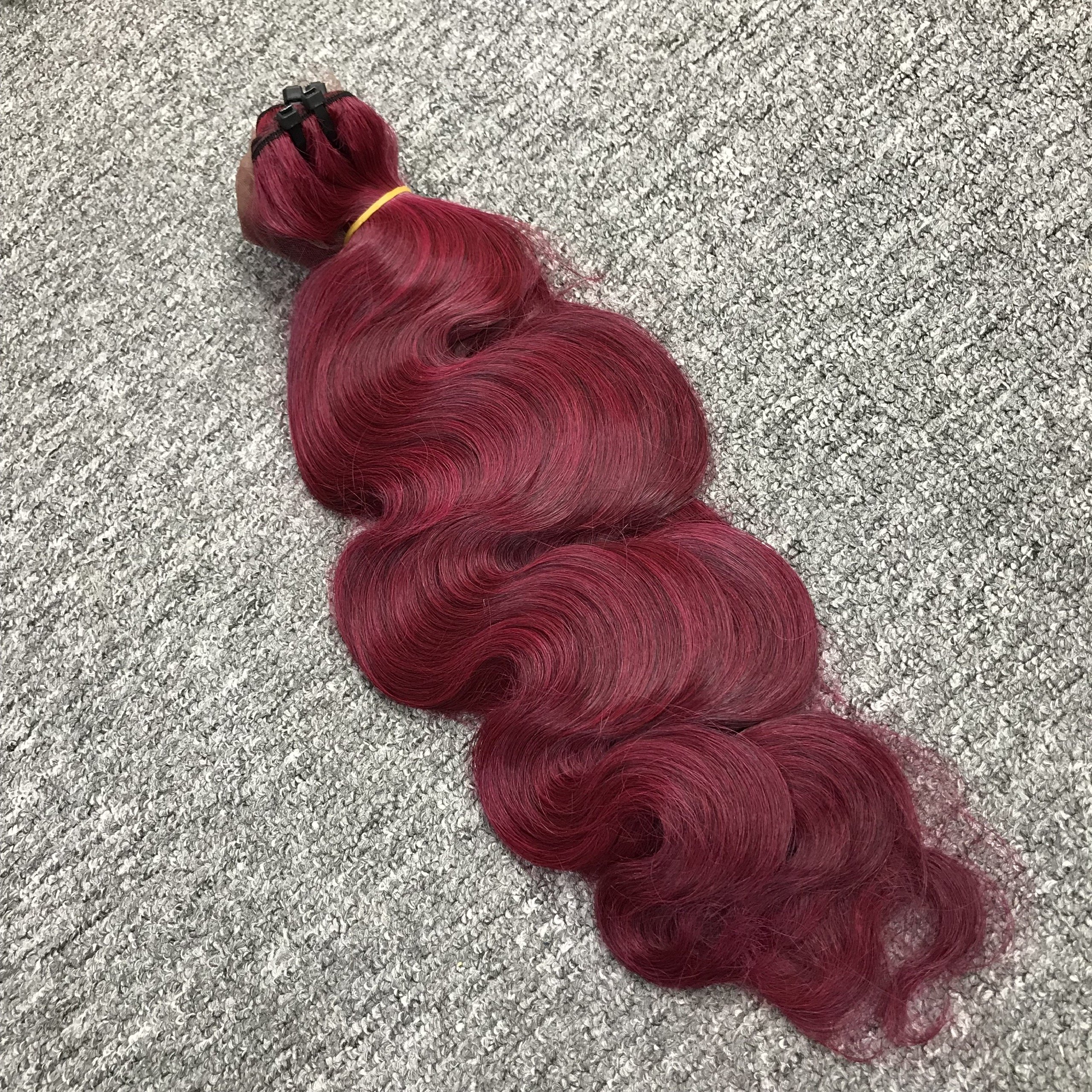Body Wave Hair Hot Item Color Wine Red High Quality Curly Wavy Straight Hair 100% Natural Human Hair Extensions