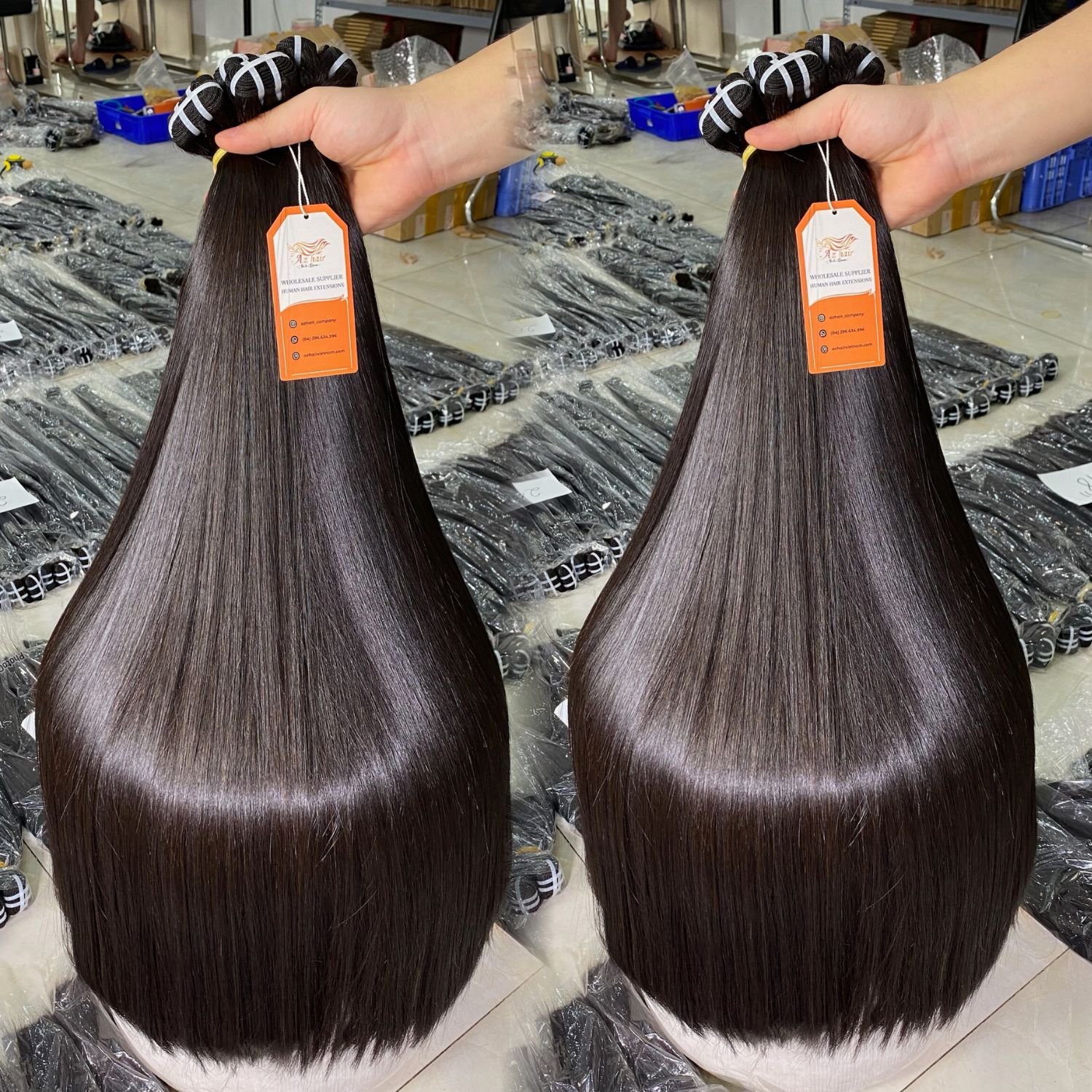 Worldwide Shipping 100% Vietnamese Raw Human Hair Extensions Natural Black Color Best Quality Machine Weft Bundles Full Length