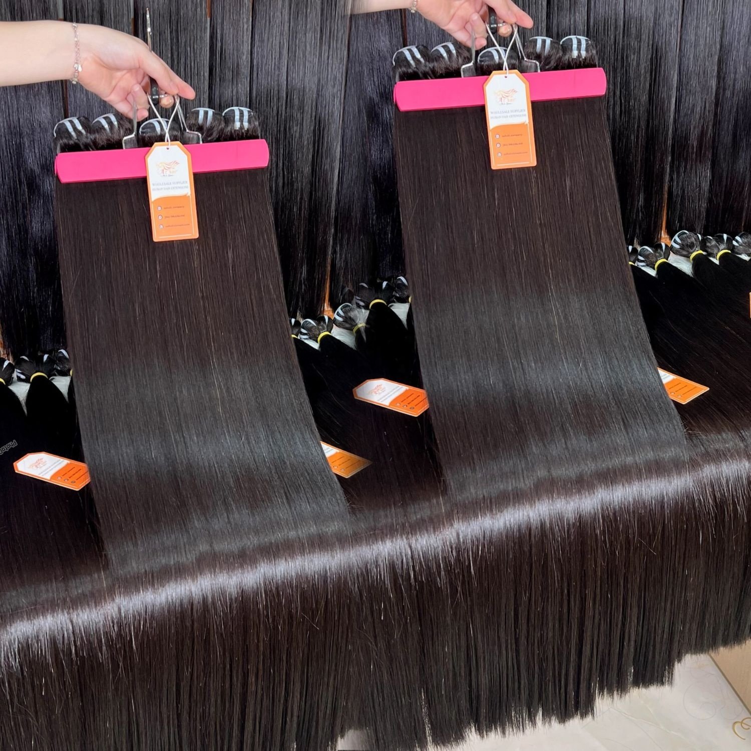 Worldwide Shipping 100% Vietnamese Raw Human Hair Extensions Natural Black Color Best Quality Machine Weft Bundles Full Length