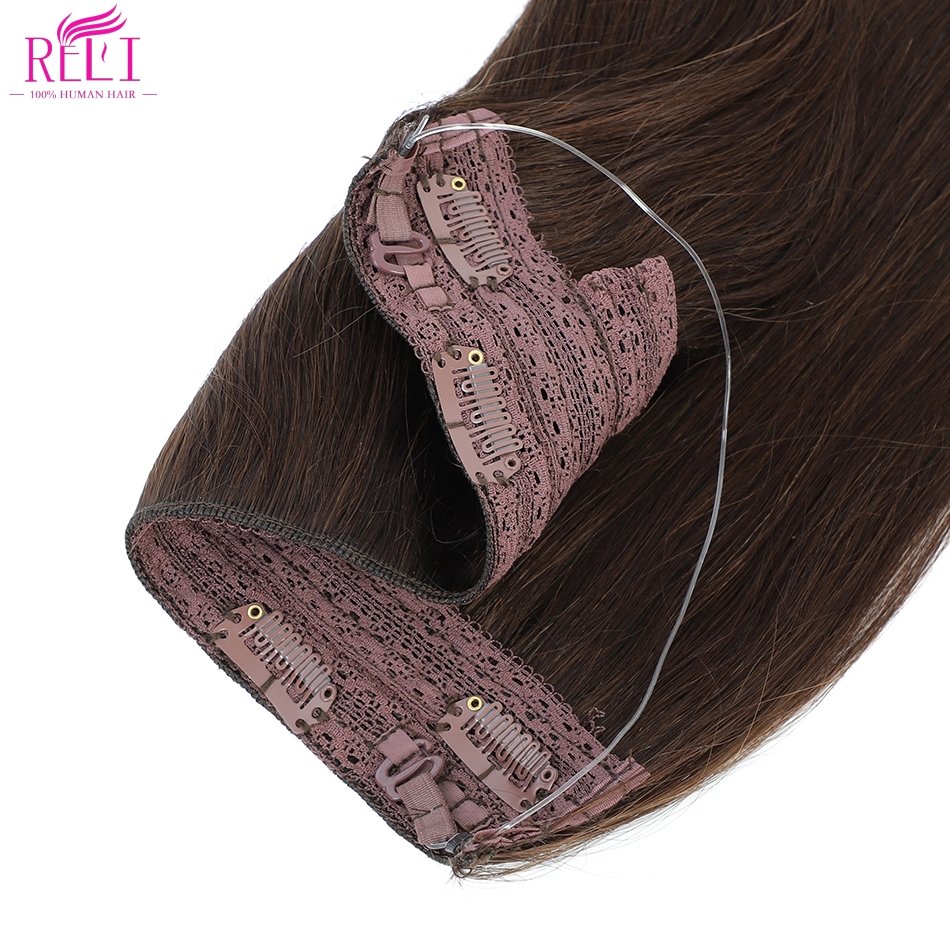 Wholesale Real Halo Human Hair Extensions Balayage Brown to Honey Blonde Clip In Wire Hair Extensions with Invisible Line