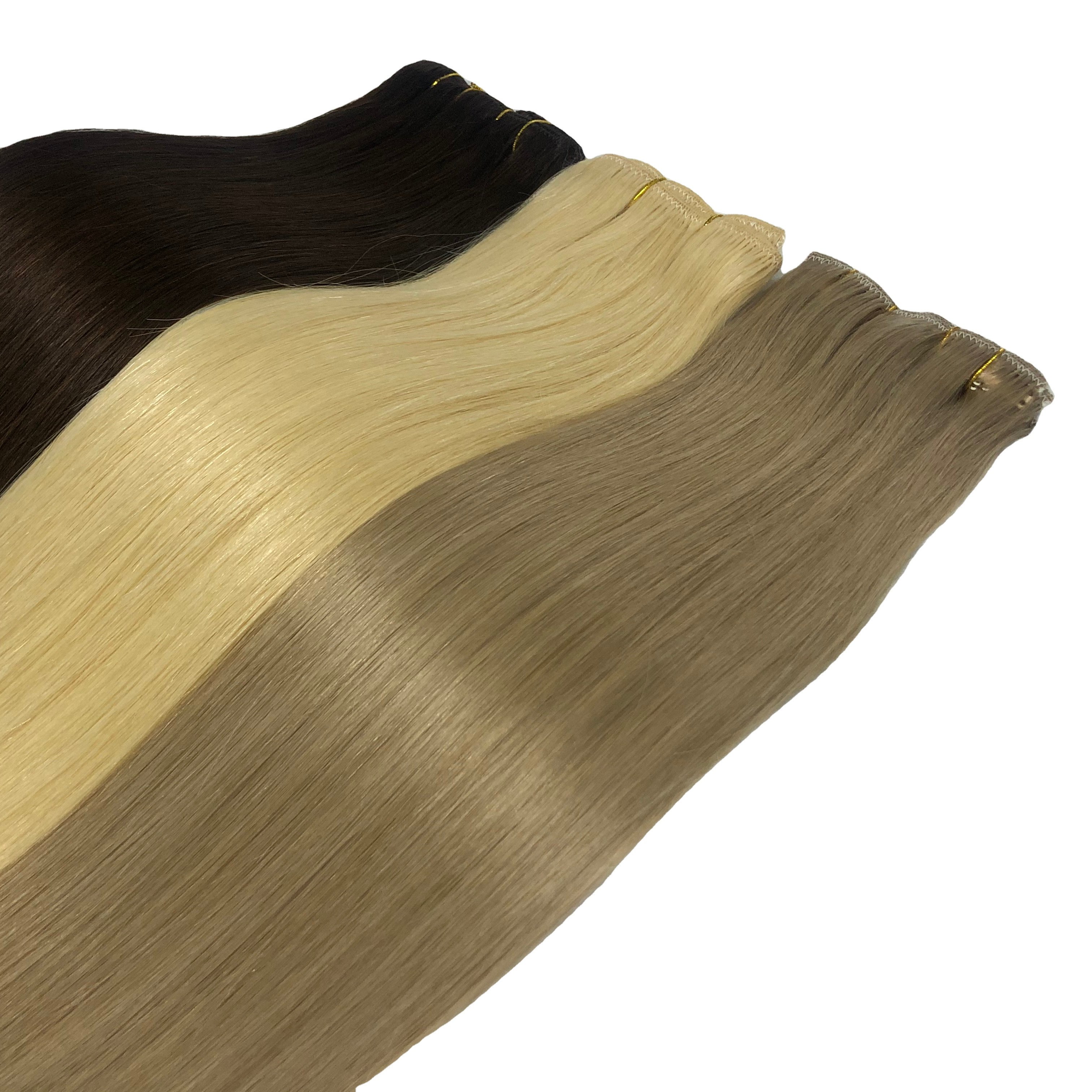 Hot selling wholesale russian seamless clip in remy hair double drawn cuticles aligned human hair extensions clip in