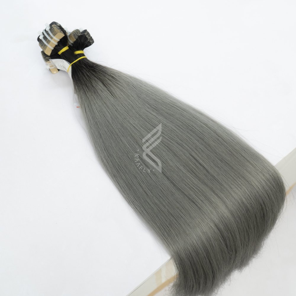 Black And Ombre Silver Tape Natural Hair Extension Russian Human Real Human Hair Extension 200 Grams