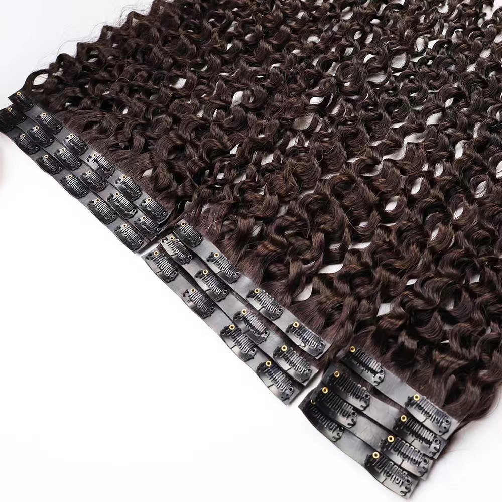 Afro Kinky Curly PU Seamless Clip In Human Hair Extensions 4B 4C Cambodian Remy Hair Invisible PU Natural Black Clip In curly