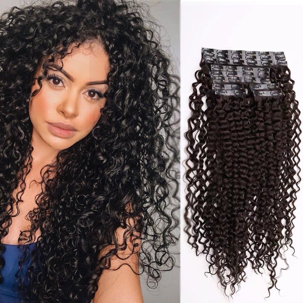 Afro Kinky Curly PU Seamless Clip In Human Hair Extensions 4B 4C Cambodian Remy Hair Invisible PU Natural Black Clip In curly