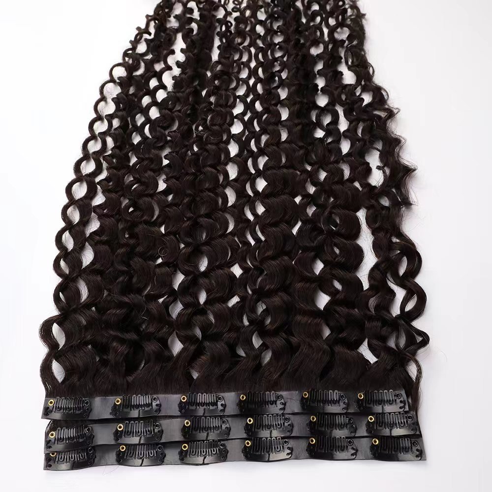 Afro Kinky Curly PU Seamless Clip In Human Hair Extensions 4B 4C Cambodian Remy Hair Invisible PU Natural Black Clip In curly
