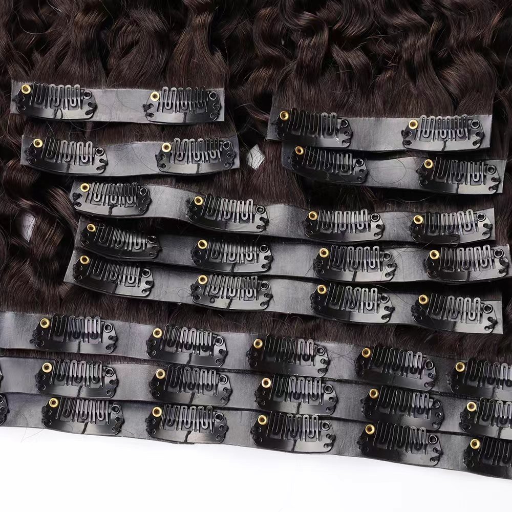 Afro Kinky Curly PU Seamless Clip In Human Hair Extensions 4B 4C Cambodian Remy Hair Invisible PU Natural Black Clip In curly