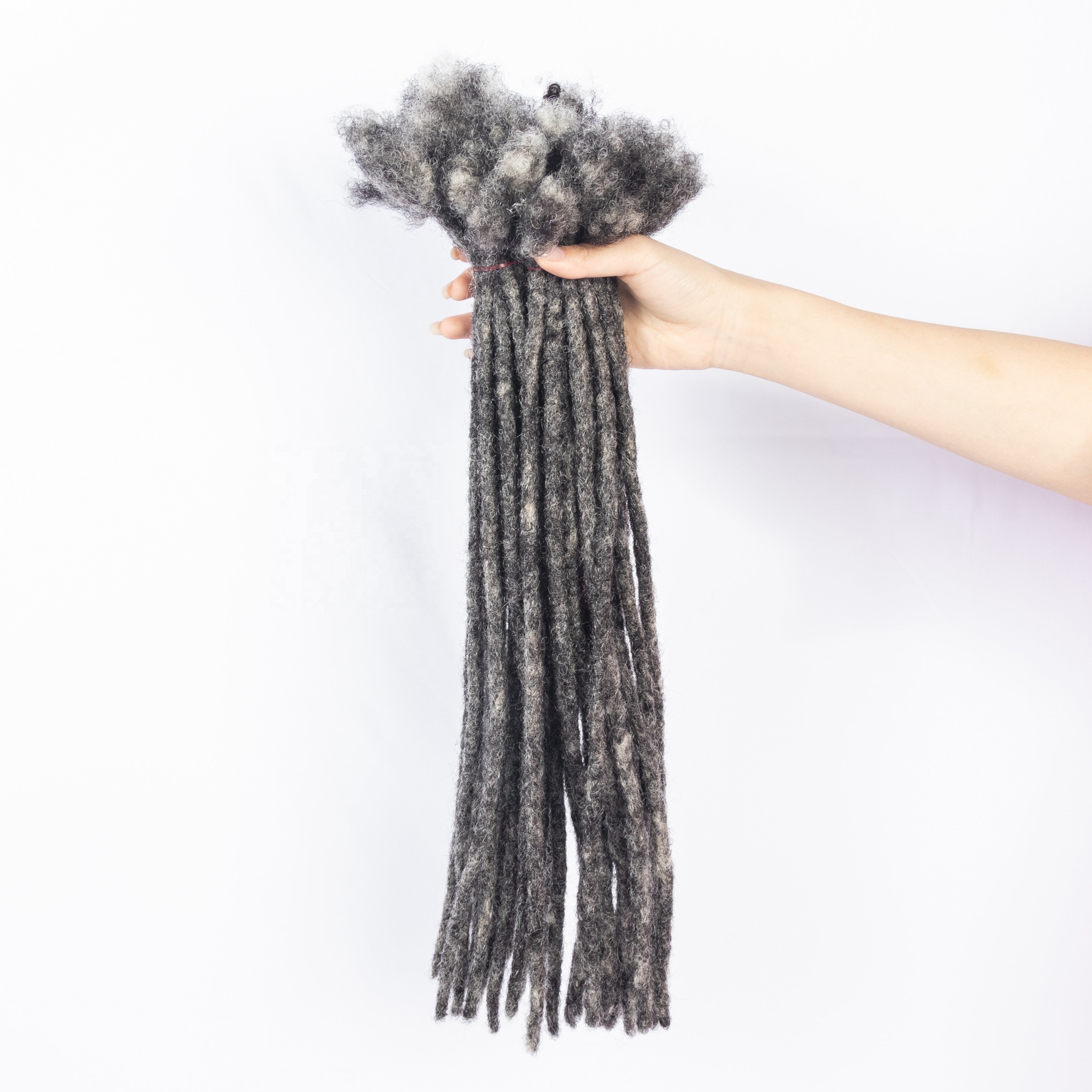 Salt and Pepper Human Hair Dreadlocks Extensions Crochet Human Hair Handmade Locs Extensions 0.6cm 18inch