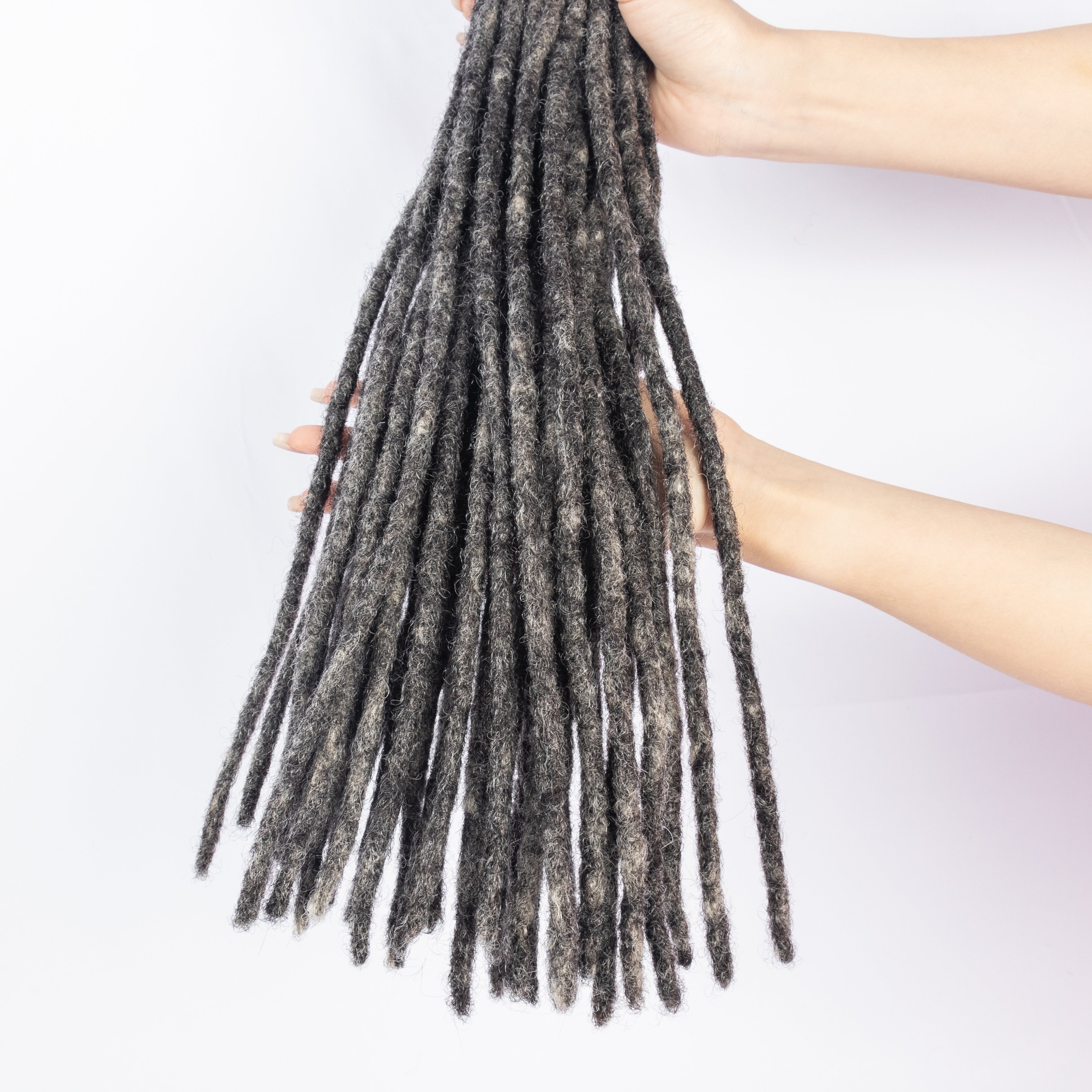 Salt and Pepper Human Hair Dreadlocks Extensions Crochet Human Hair Handmade Locs Extensions 0.6cm 18inch