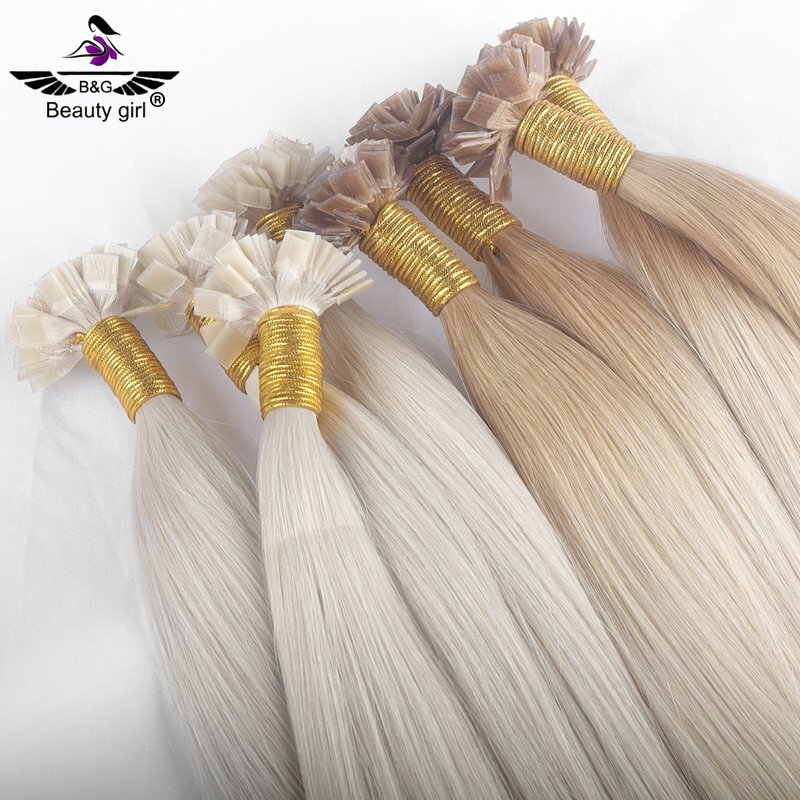 Natural Looking Raw U Tip Keratin Bonded Human Hair Extensions Double Drawn Micro Links Flat Tip Hair Extension