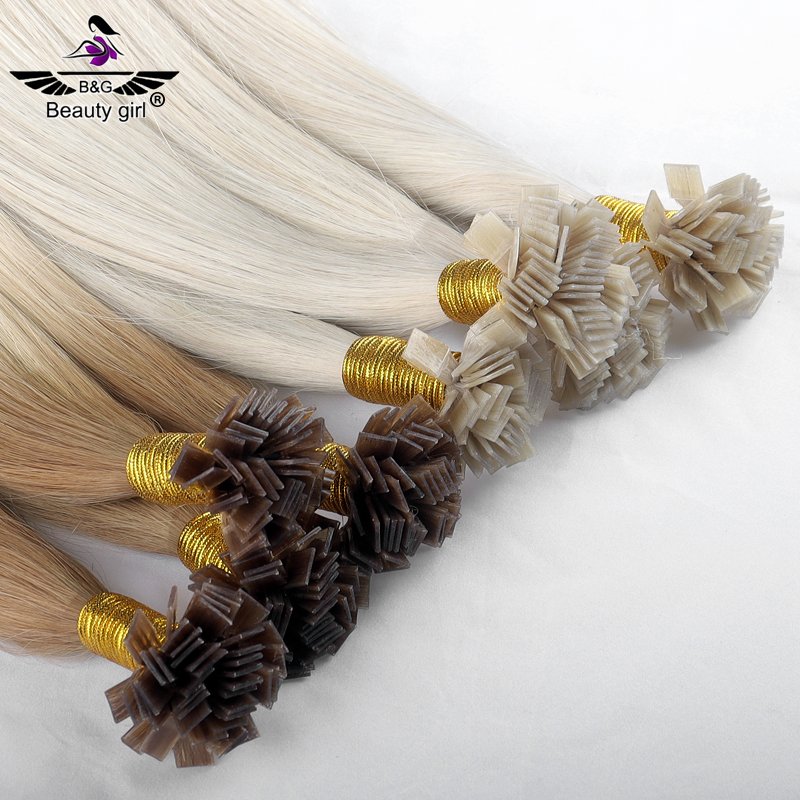 Natural Looking Raw U Tip Keratin Bonded Human Hair Extensions Double Drawn Micro Links Flat Tip Hair Extension