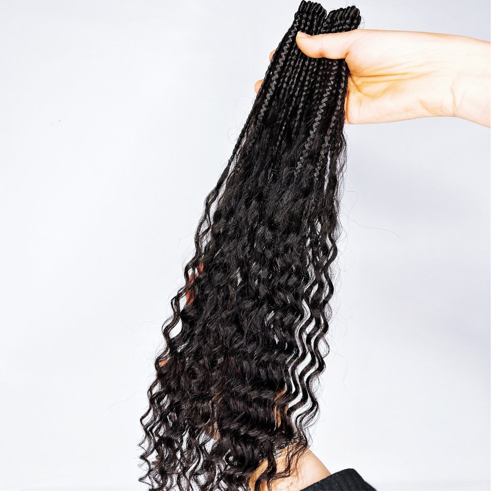 Crochet Boho Box Braids With Human Hair Curls Pre-looped 14 18 24 30 inch