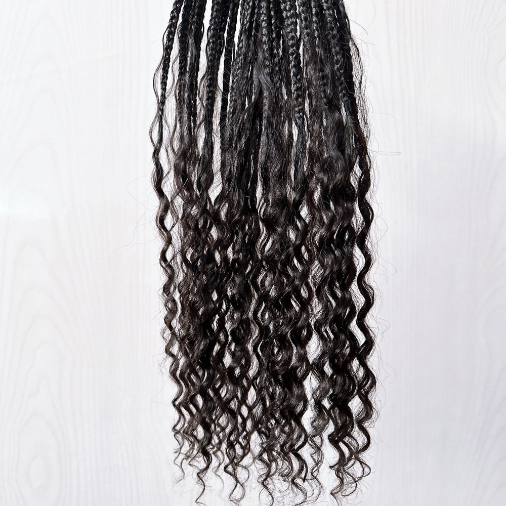 Crochet Boho Box Braids With Human Hair Curls Pre-looped 14 18 24 30 inch