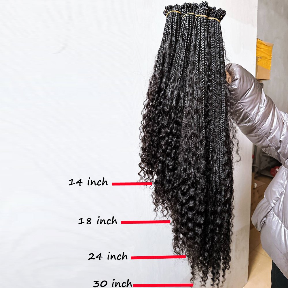 Crochet Boho Box Braids With Human Hair Curls Pre-looped 14 18 24 30 inch