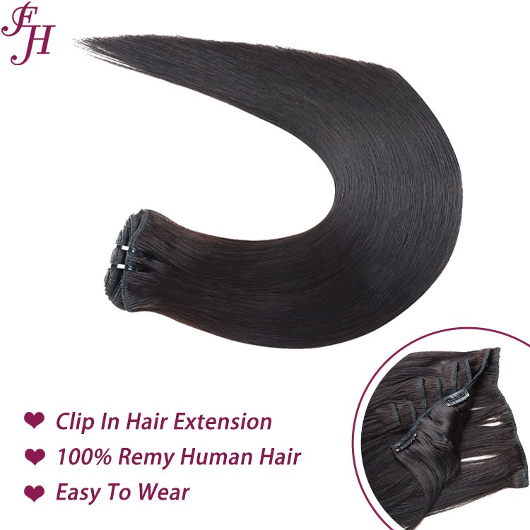 FH wholesale unprocessed clip ins human hair natural black seamless clip in hair cambodian human hair extensions
