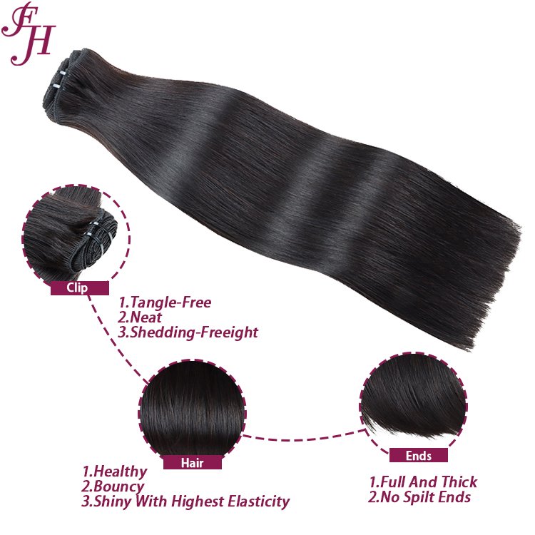 FH wholesale unprocessed clip ins human hair natural black seamless clip in hair cambodian human hair extensions