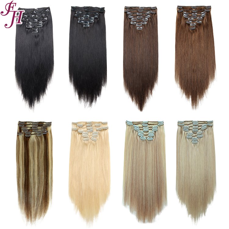FH wholesale unprocessed clip ins human hair natural black seamless clip in hair cambodian human hair extensions