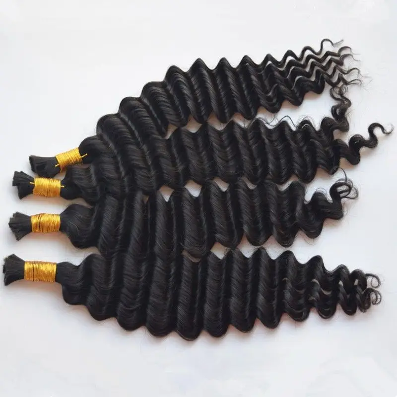 Hair Extensions Indian Hair Bulk Wholesale Single Weft Human Hair Blend for Braiding Pre Stretch Bulk Deep Wave