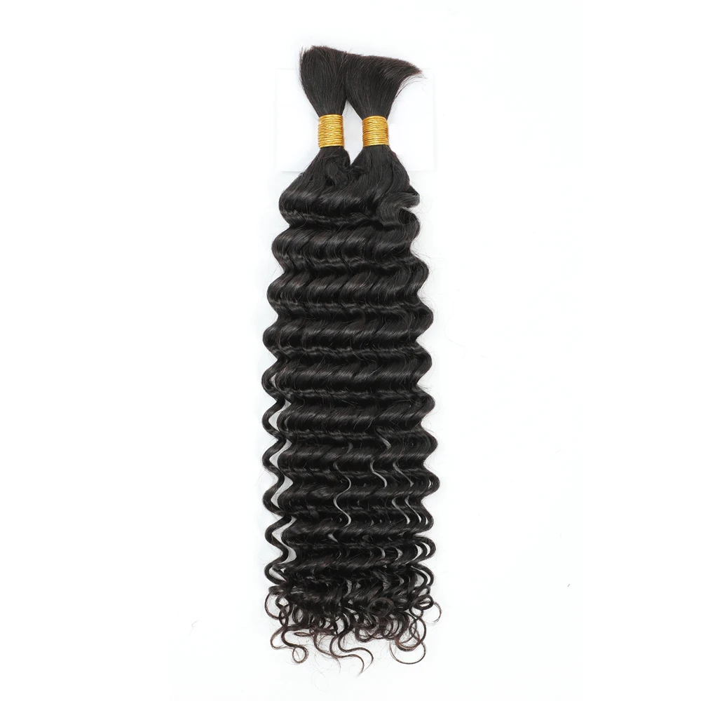 Hair Extensions Indian Hair Bulk Wholesale Single Weft Human Hair Blend for Braiding Pre Stretch Bulk Deep Wave