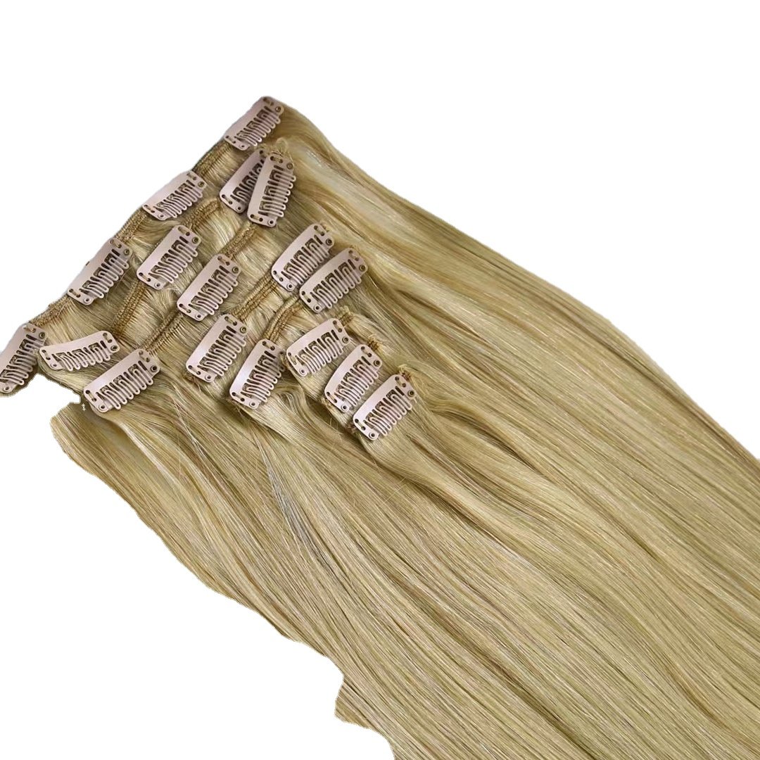 100% Human curly hair blond extensions with clip