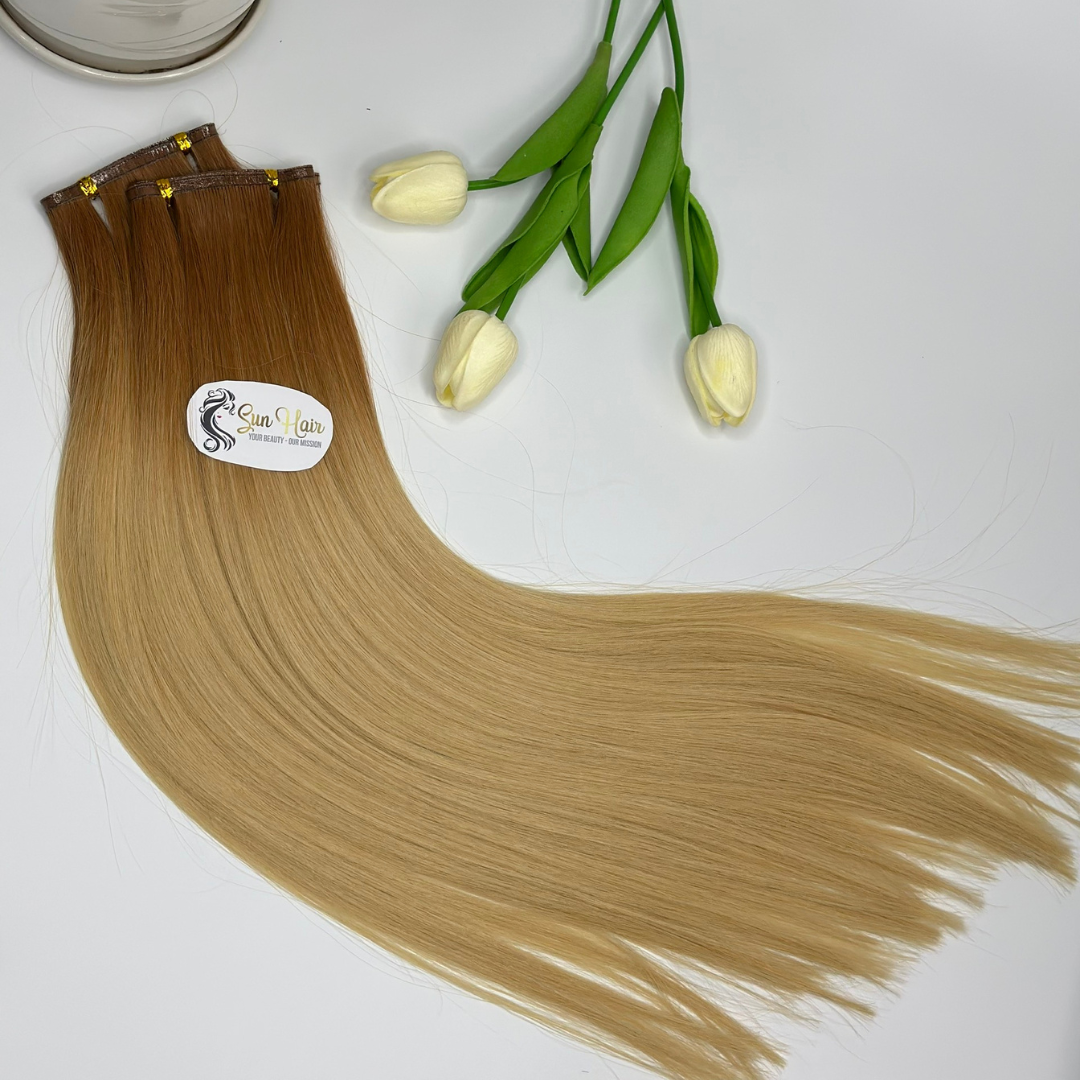 Sun Hair Company Ombre Color Blonde Silky Straight Super Double Drawn Genius Weft Flat Weft Vietnamese Human Hair Extensions