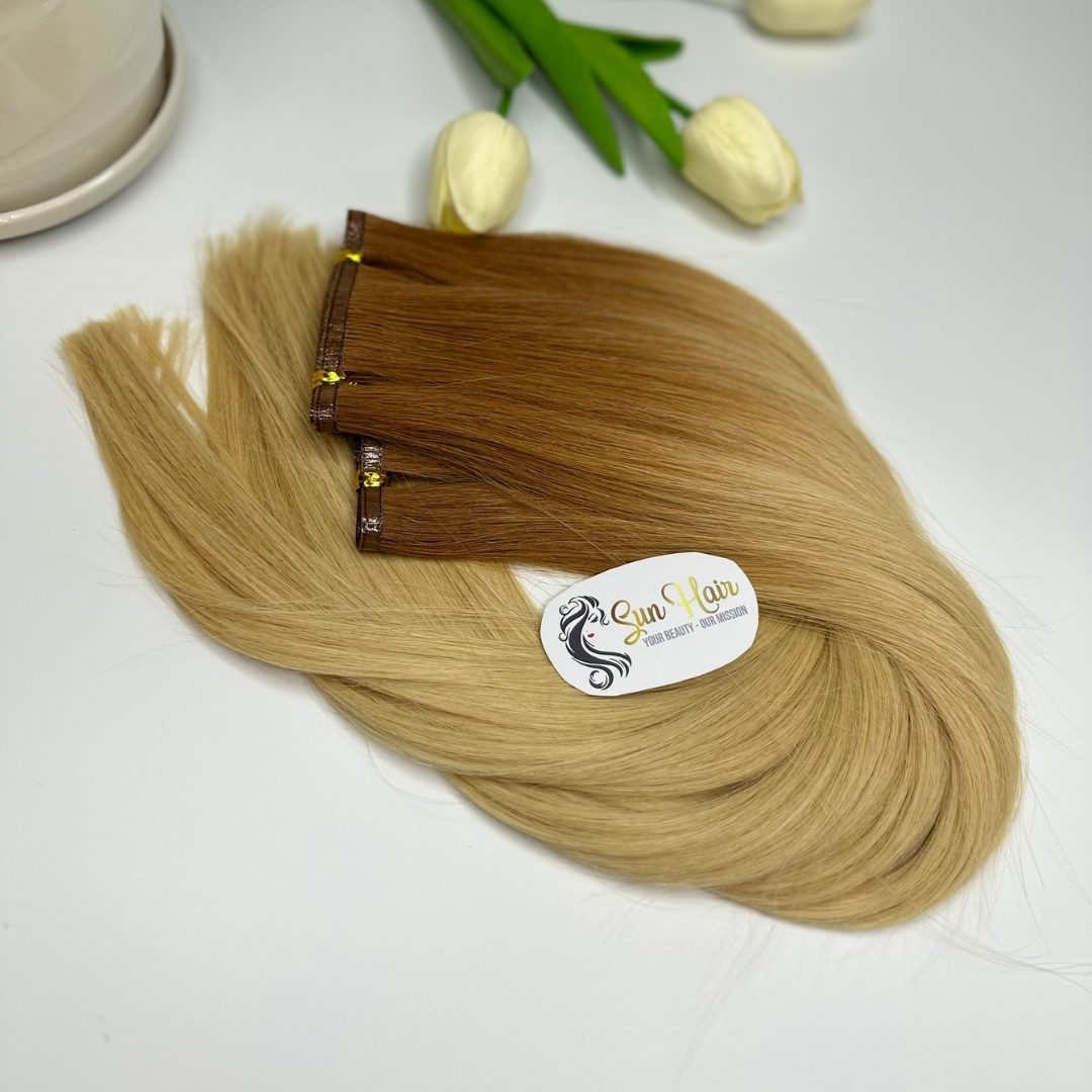 Sun Hair Company Ombre Color Blonde Silky Straight Super Double Drawn Genius Weft Flat Weft Vietnamese Human Hair Extensions