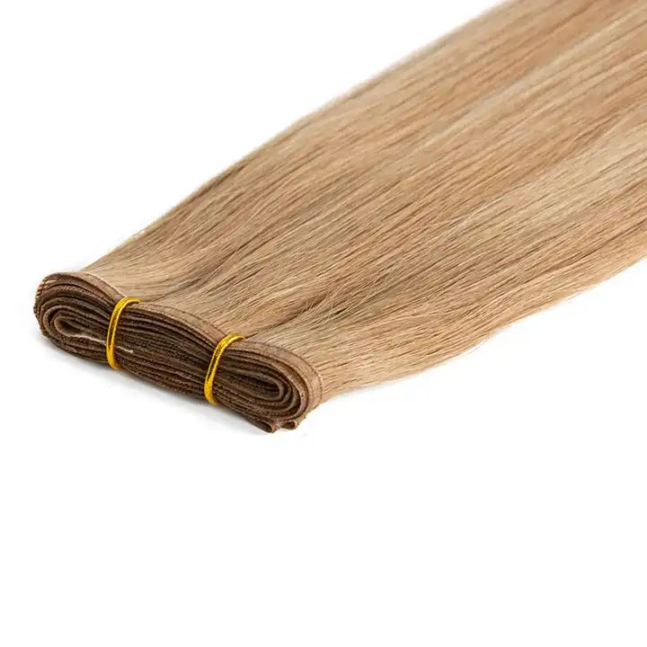 Wholesale New Flat Genius Cuticle Aligned Remy Hand Tied Weft Hair Extension Rooted Double Drawn Seamless Chinese Hair 2 Packs