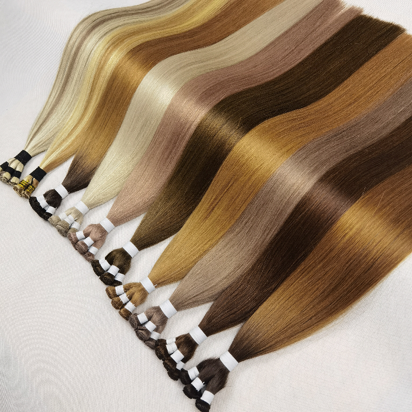 Wholesale New Flat Genius Cuticle Aligned Remy Hand Tied Weft Hair Extension Rooted Double Drawn Seamless Chinese Hair 2 Packs