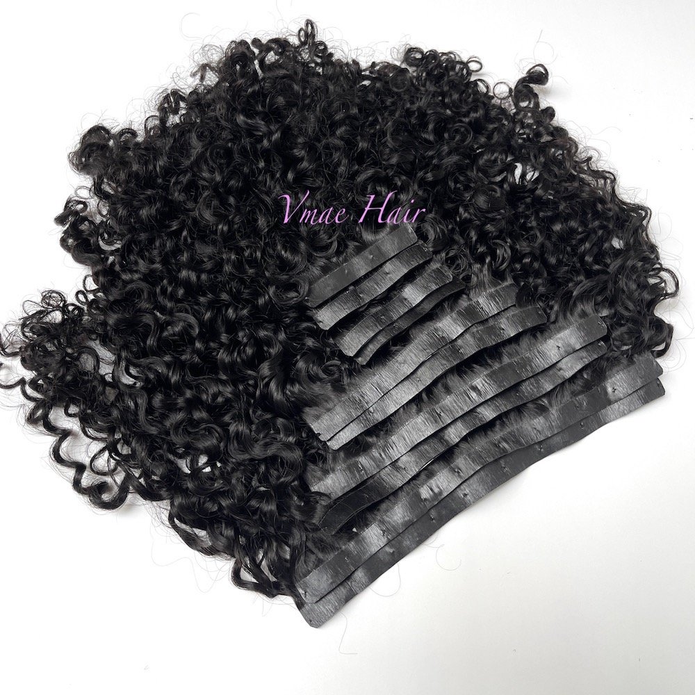 VMAE Wholesale Vietnamese Raw Cuticle Aligned Human Hair PU Invisible Clip Ins Water Wave Kinky Seamless Clip In Hair Extension