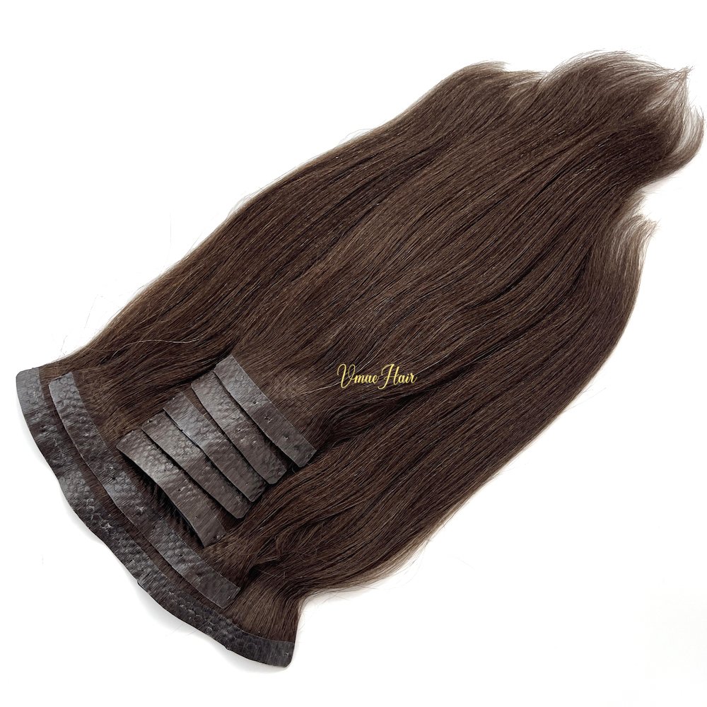 VMAE Wholesale Vietnamese Raw Cuticle Aligned Human Hair PU Invisible Clip Ins Water Wave Kinky Seamless Clip In Hair Extension