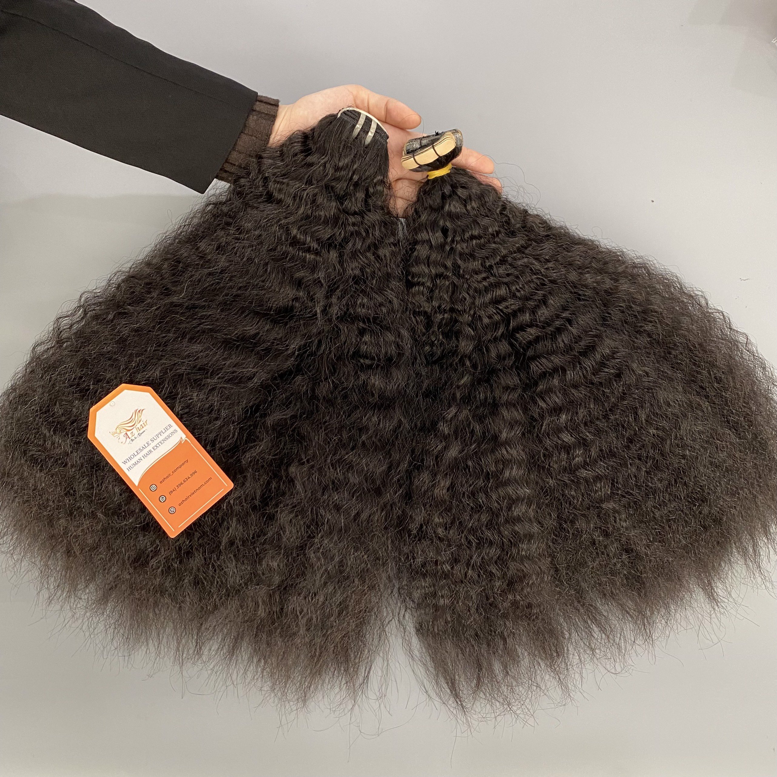 Kinky Straight Texture Machine Double Weft Natural Black Hair Extensions Natural Human Hair 100 % Unprocessed Virgin Hair