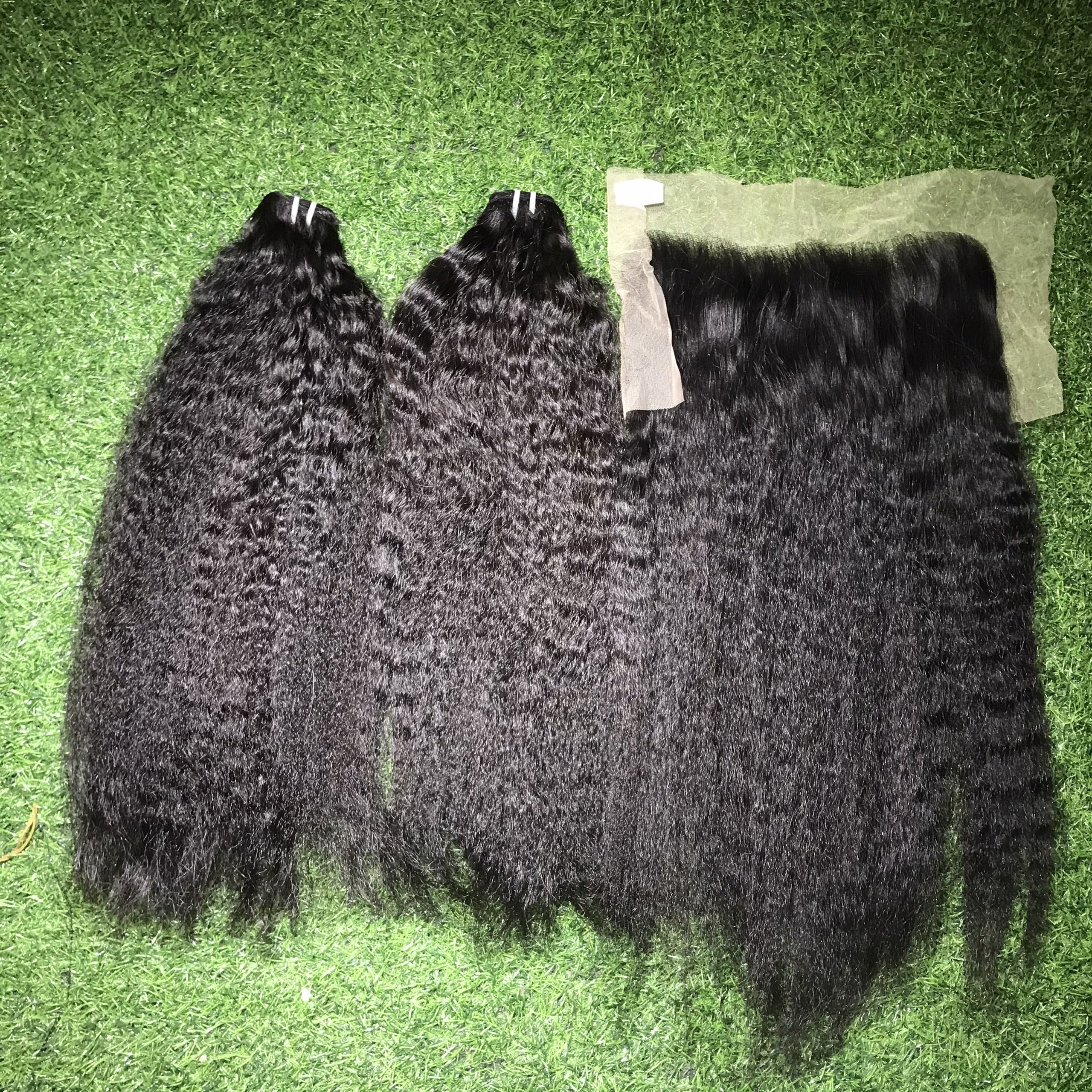 Kinky Straight Texture Machine Double Weft Natural Black Hair Extensions Natural Human Hair 100 % Unprocessed Virgin Hair