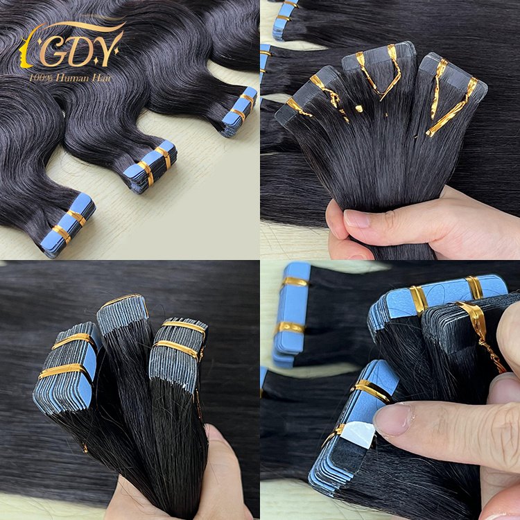 Wholesale Tape Ins Raw Indian 100 Human Hair Double Drawn Pu Skin Weft Seamless Invisible Tape In Extensions