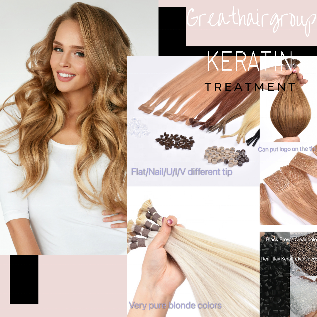 Dropshipping Double Drawn Keratin Virgin Flat Tip Hair Extension Cuticle Aligned Virgin 100% Russian Human Remy hair extensions