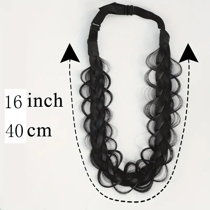 Elegant Adjustable Braided Crown Headband Durable Soft-Touch Elastic Hairpiece with Wide Synthetic Messy Hair