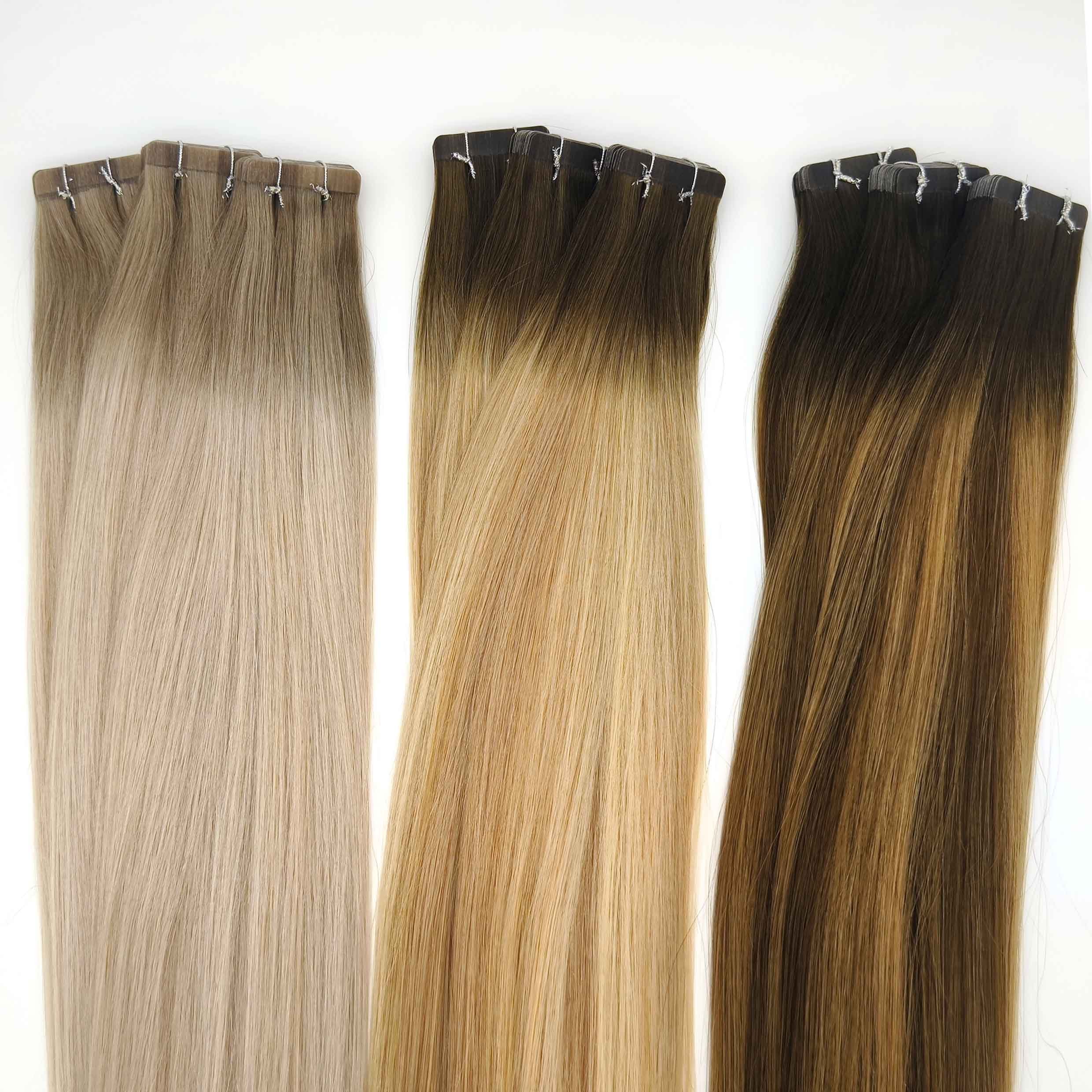 Fasimei high quality large stock cuticle aligned hair products tape in human hair extensions russian hair color