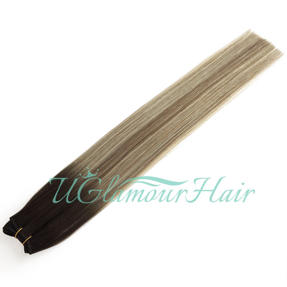 Salon quality Russian Hair Hand Tied Weft Double Drawn Machine Genius Weft Hair Extensions