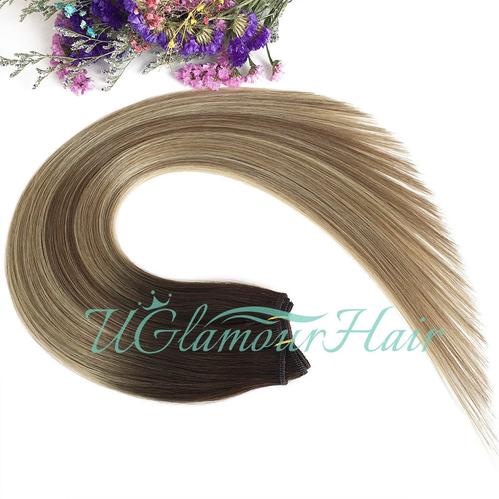 Salon quality Russian Hair Hand Tied Weft Double Drawn Machine Genius Weft Hair Extensions